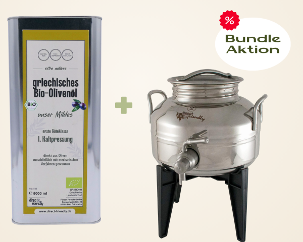 Bundle - Bio-Olivenöl mild 5 Liter + Edelstahlbehälter 2 Liter