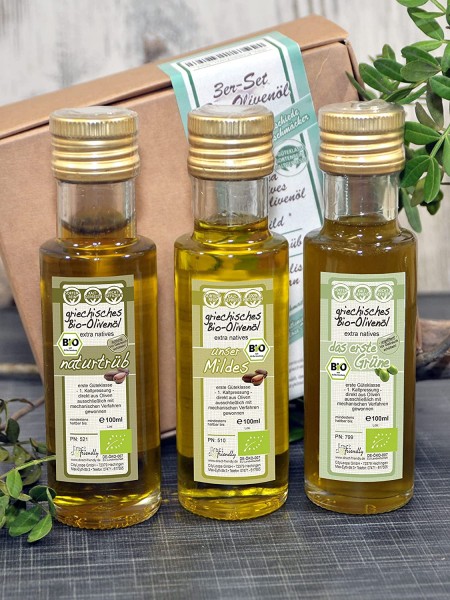 3er Bio Olivenöle-Set "mild • naturtrüb • unser grünes"