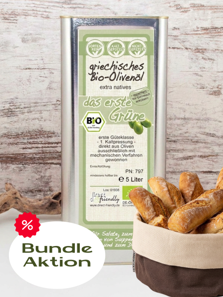 Bundleaktion - 5 Liter Olivenöl grün + Fackelmann Brotkorb
