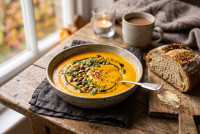 Kürbissuppe mit Kürbiskernöl und Chili Kürbissuppe mit Kürbiskernöl und Chili