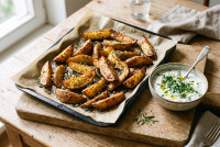 Knusprige Ofenkartoffeln mit Rauchsalz und Kräuterquark