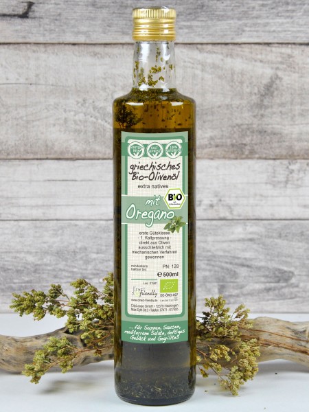 Griechisches Bio Olivenöl mit getrocknetem Oregano