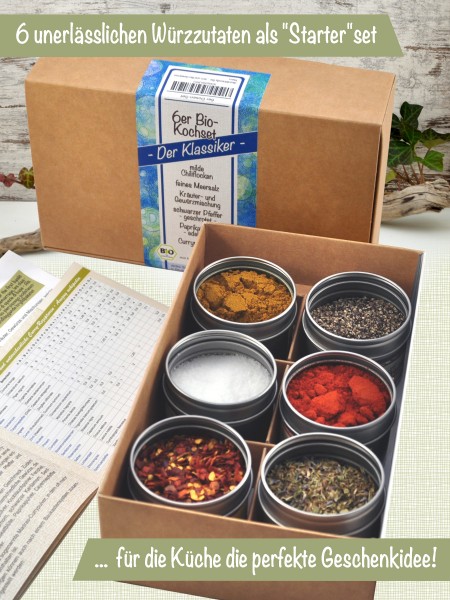 Kochset - Bio Geschenkset mit Salz, Pfeffer, Kräutern und Gewürzen