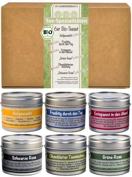 6er Bio Tee-Geschenkbox - für große Teeliebhaber mit 6 verschiedenen Teesorten